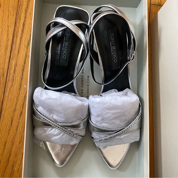 Tony Bianco Fortune Sandals Silver Nappa Metallic high heels strappy Revolve 5 - Picture 9 of 14